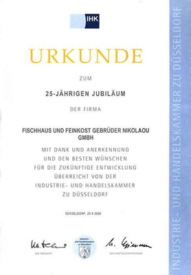 Urkunde zum 25-jährigen Jubiläum